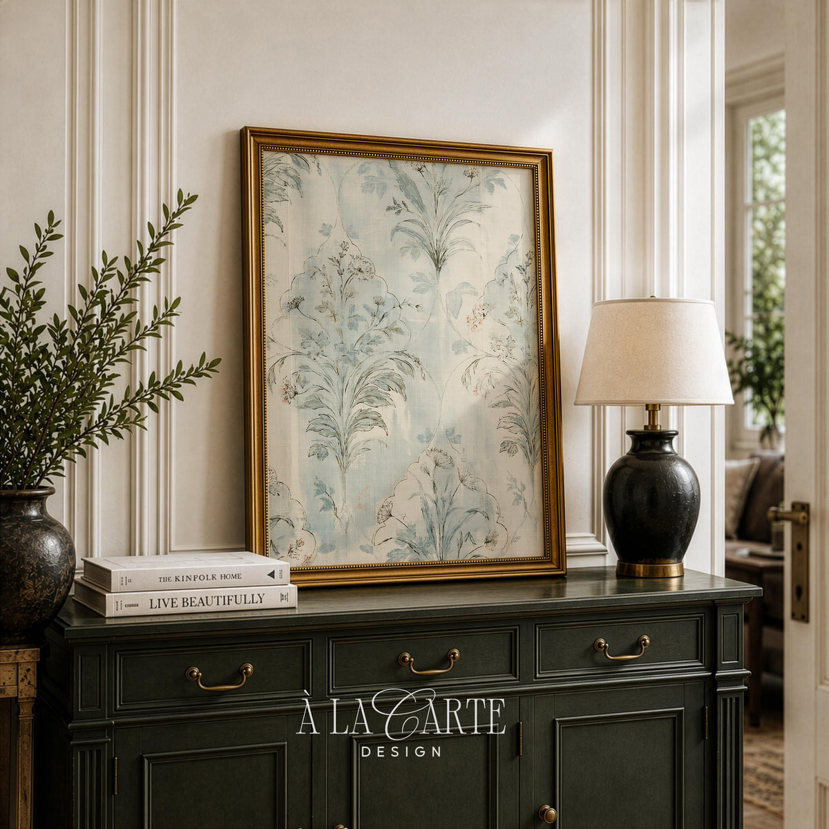 French country wall art for living spaces — antique botanical pattern with fine linework and heirloom appeal