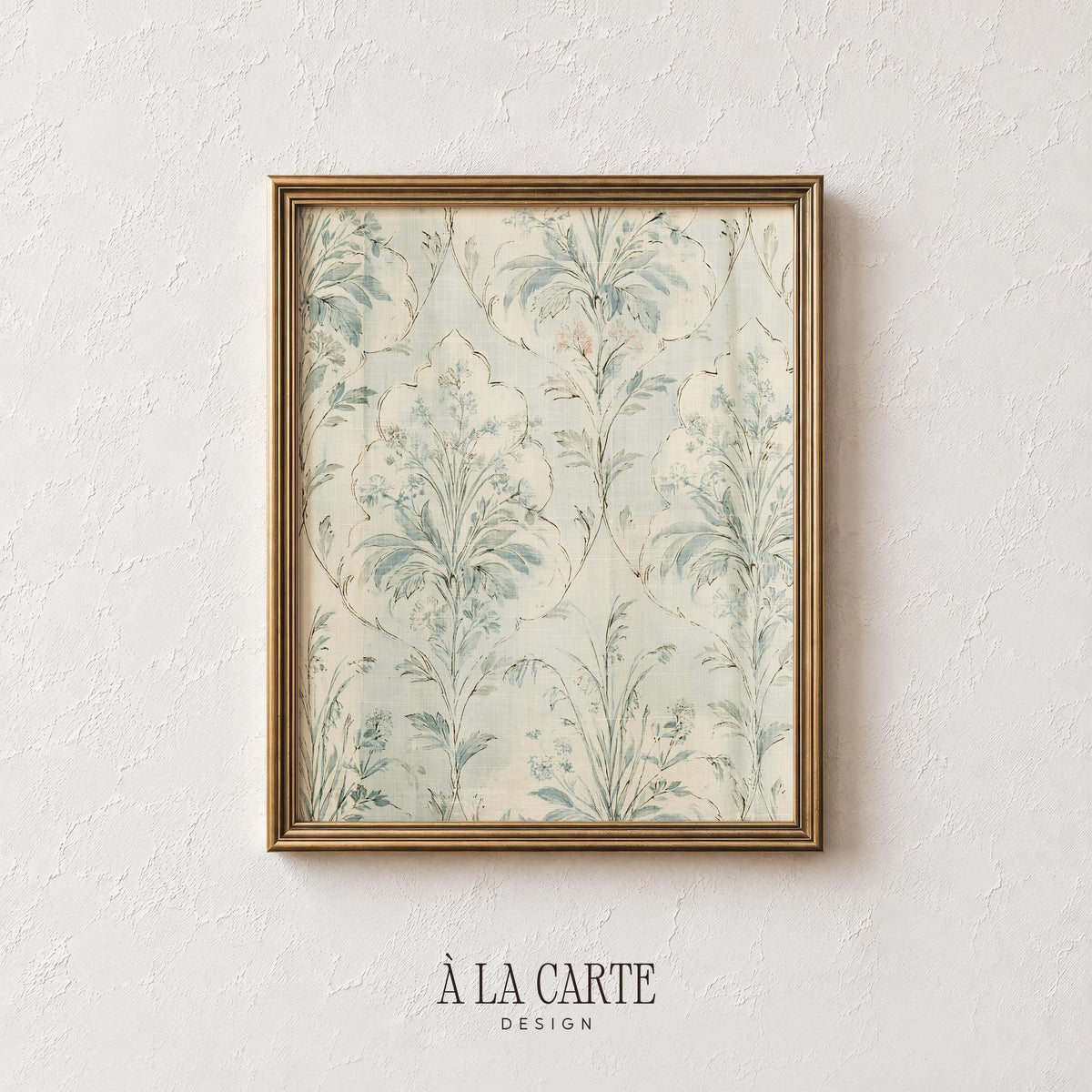 Vintage wallpaper-inspired printable art — ornamental floral damask with aged tapestry aesthetic and soft hues