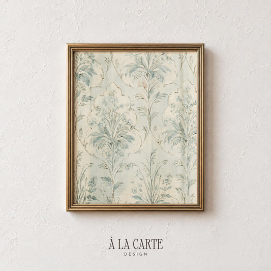 Vintage wallpaper-inspired printable art — ornamental floral damask with aged tapestry aesthetic and soft hues