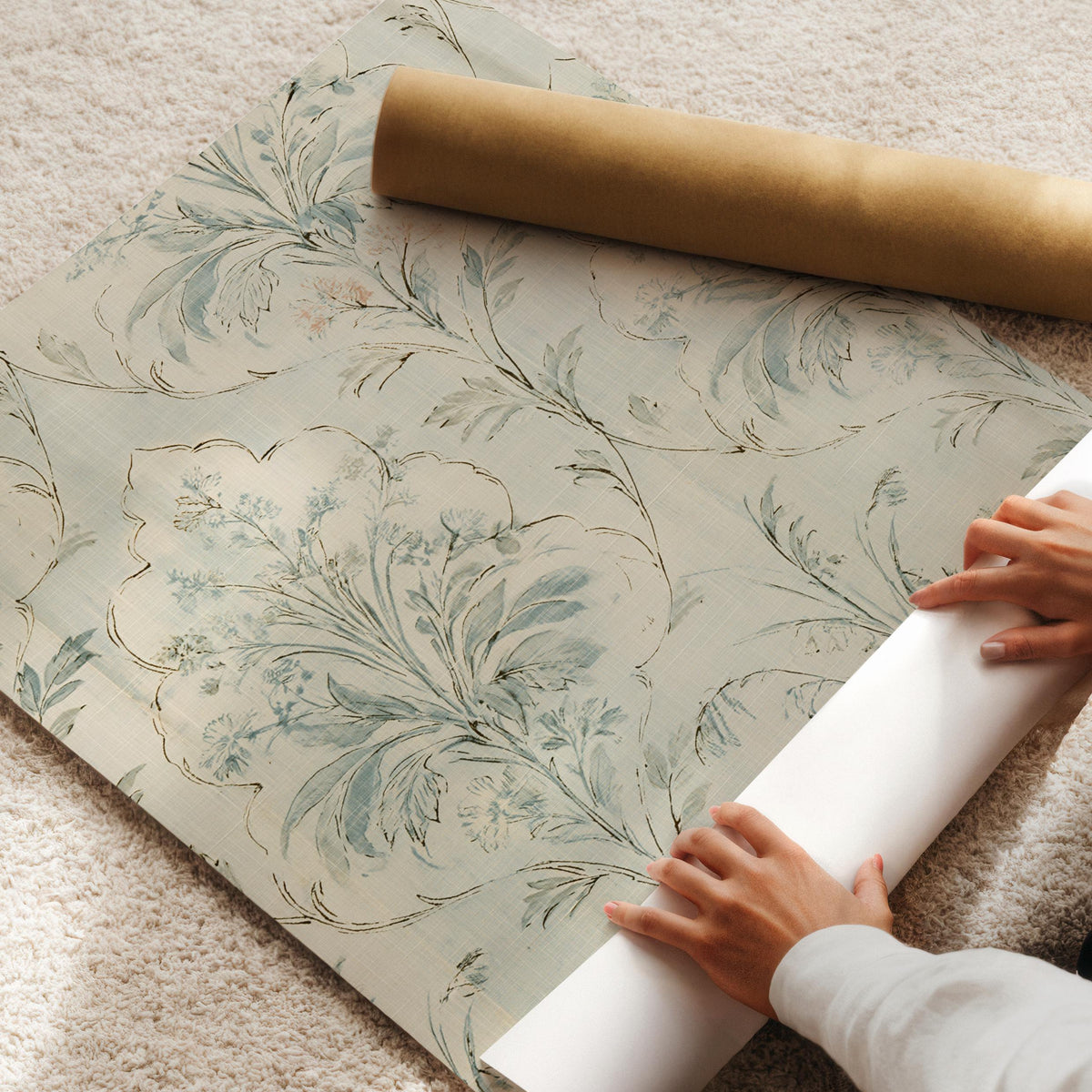 Cottagecore floral printable art with ornamental textile design, aged patina finish, and vintage botanical illustration