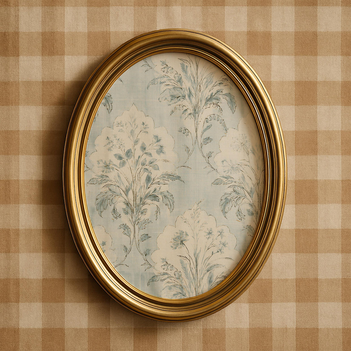 Blue cream textile pattern digital print — antique botanical damask with cottagecore appeal