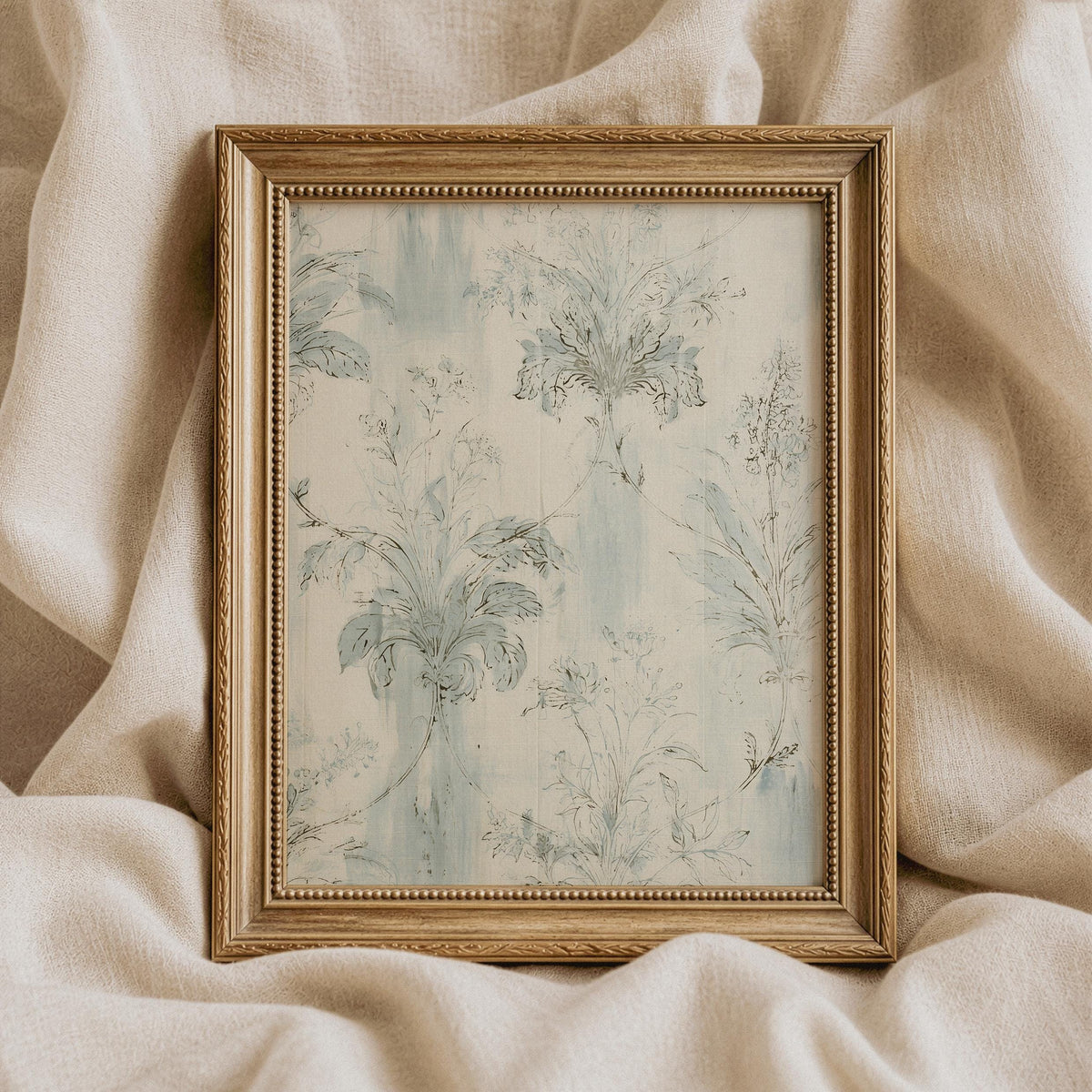 Antique Blue Tapestry Wall Art, Vintage Floral Textile Print, Pale Blue Botanical Pattern, Grandmillennial Decor, Printable Fabric Art V153