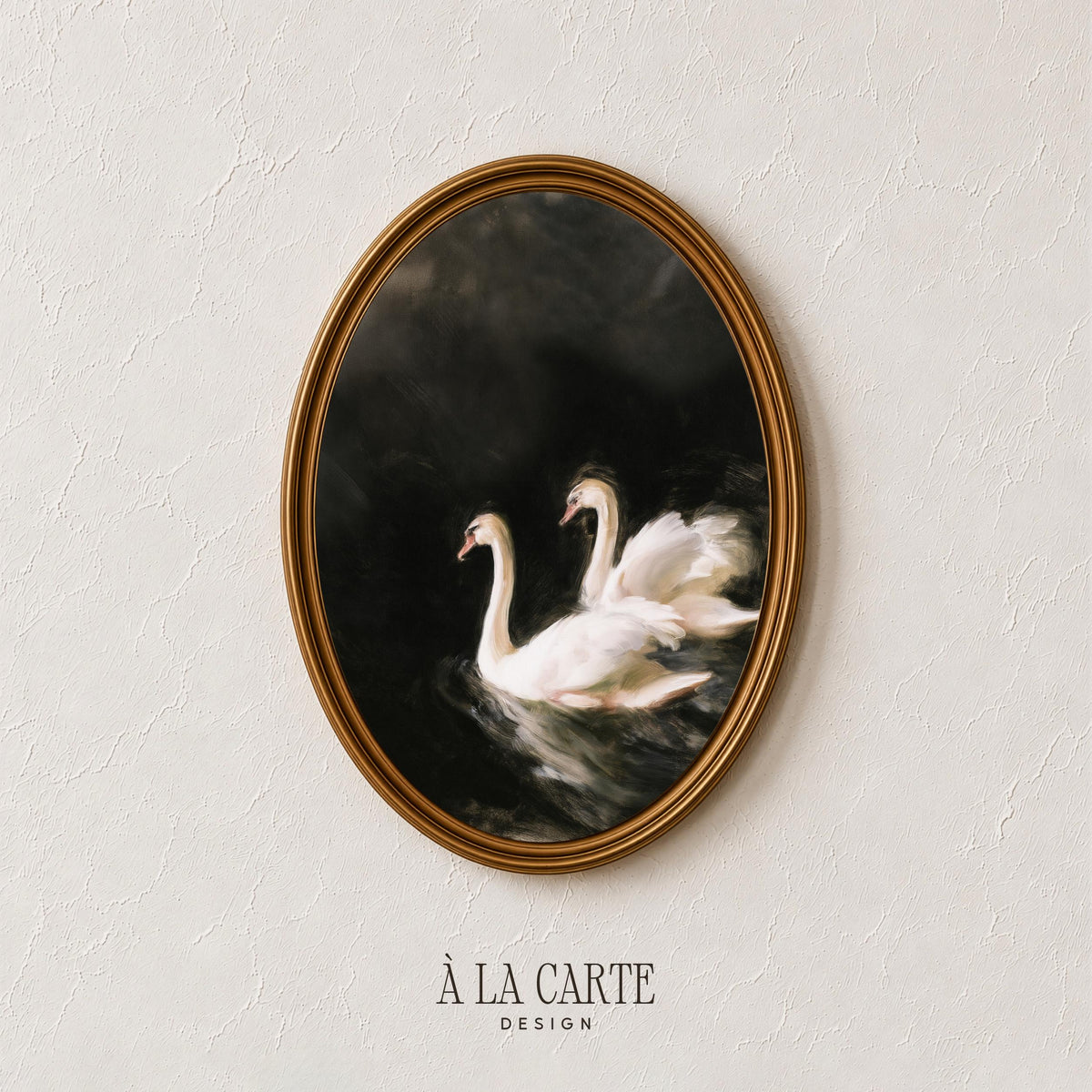 Sophisticated swan painting wall art for above bed — moody printable with atmospheric brushwork and striking contrast