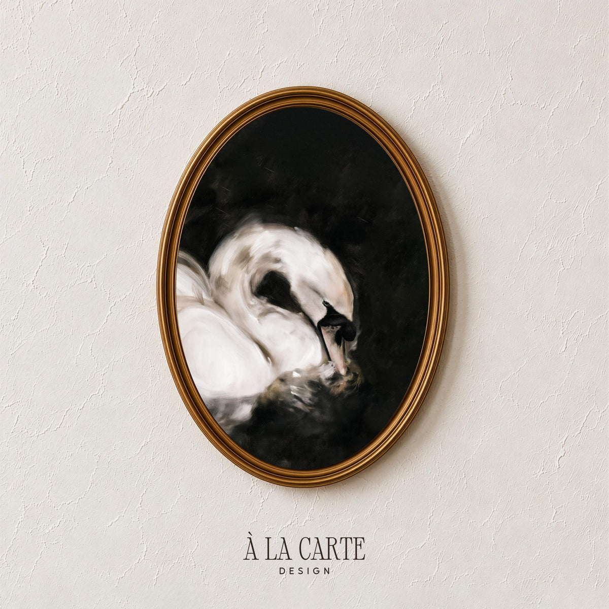 Graceful waterfowl digital print for dark academia decor — expressive brushwork and refined composition