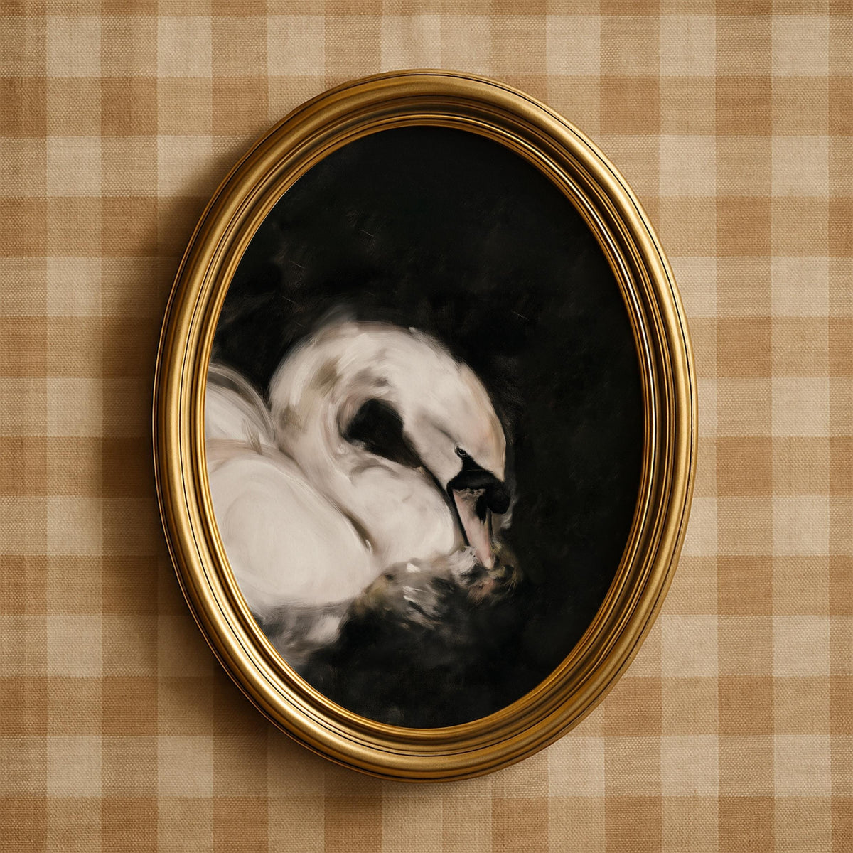 Swan head portrait wall art instant download — dark academia inspired bird study with painterly detail