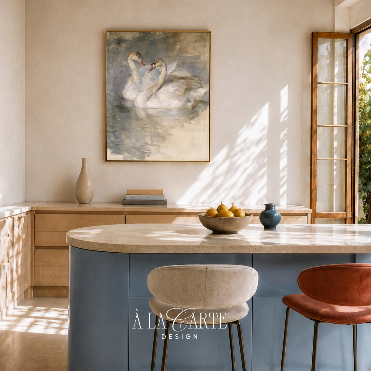 Two birds facing each other wall art — expressive swan print with textured oil painting style and classic elegance