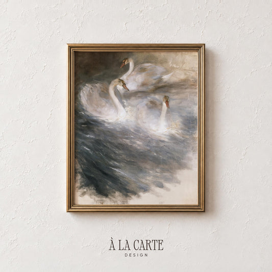 Moody waterfowl wall art poster for entryway — vintage-inspired piece with ethereal water textures and soft lighting