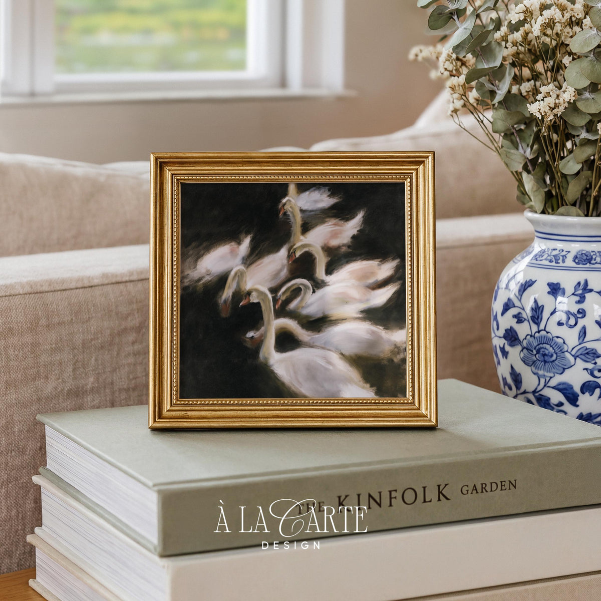 Abstract swan artwork gallery wall print — shadowed composition with overlapping avian silhouettes