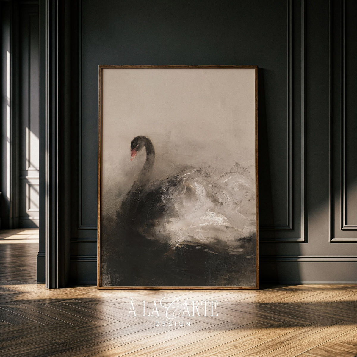 Sophisticated waterfowl wall art for living space — muted tones with feathered abstract elements and painterly charm