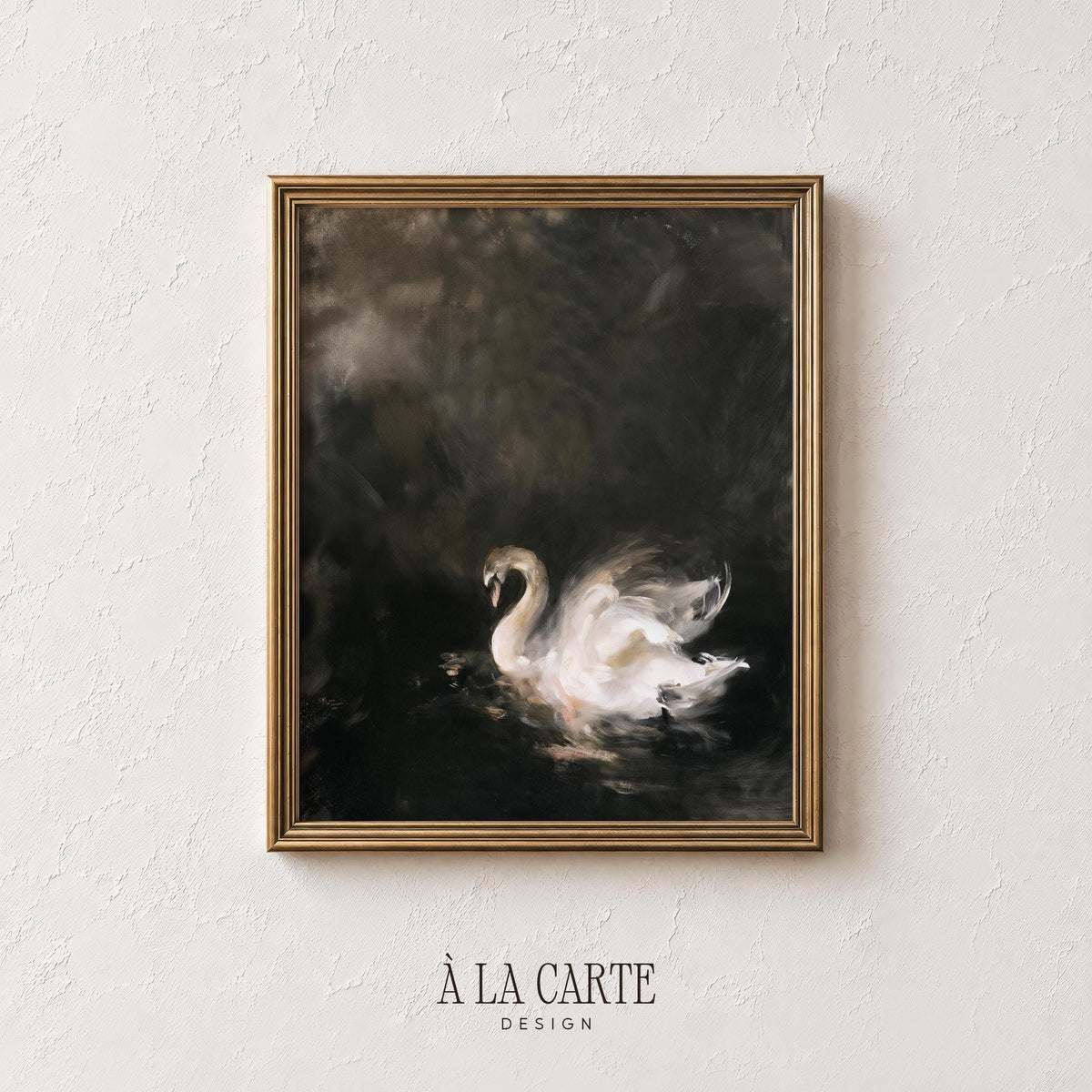 Nocturnal waterfowl digital print — dark academia style nature art with painterly texture