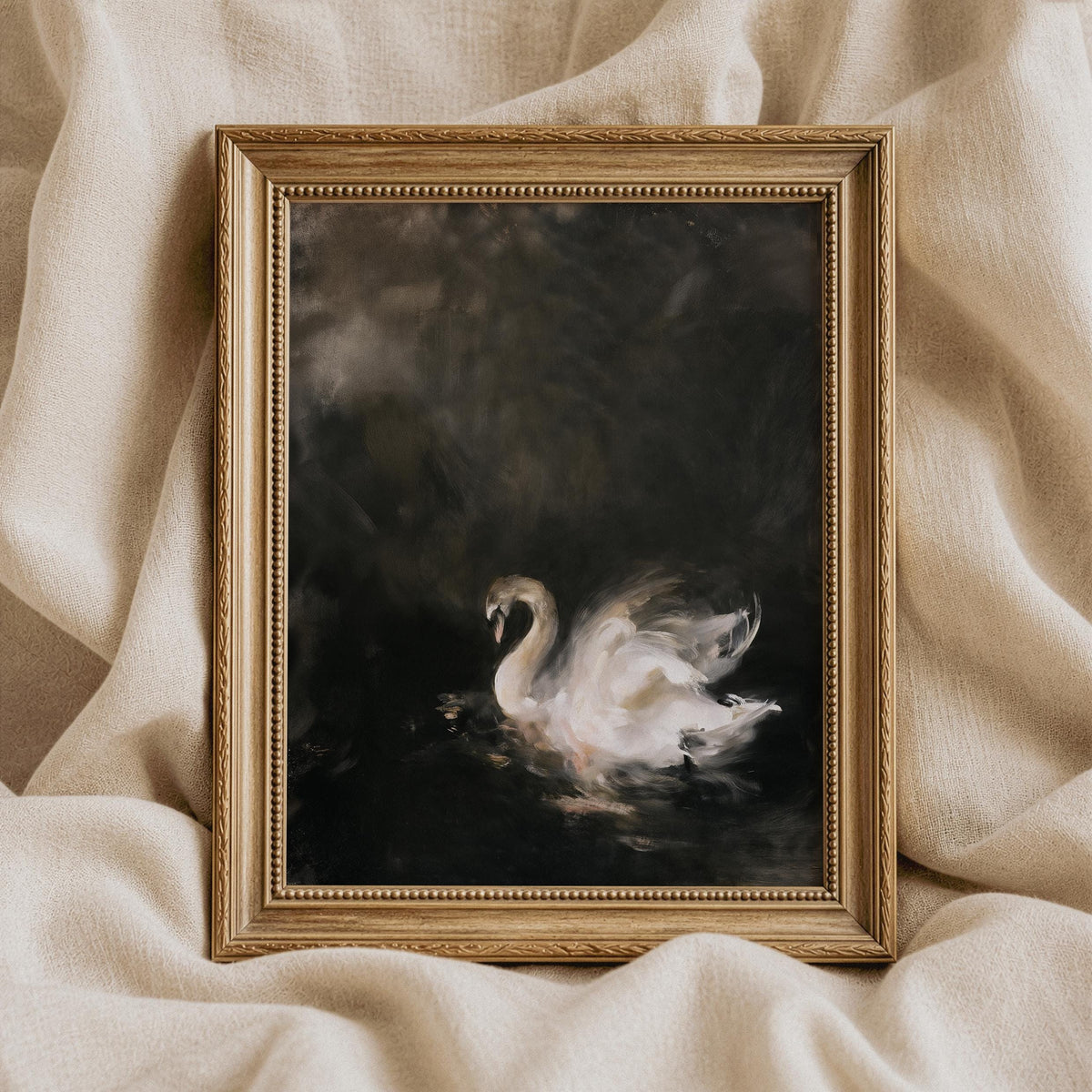 Floating waterfowl digital download — vintage boho nature print with shadowy ethereal mood