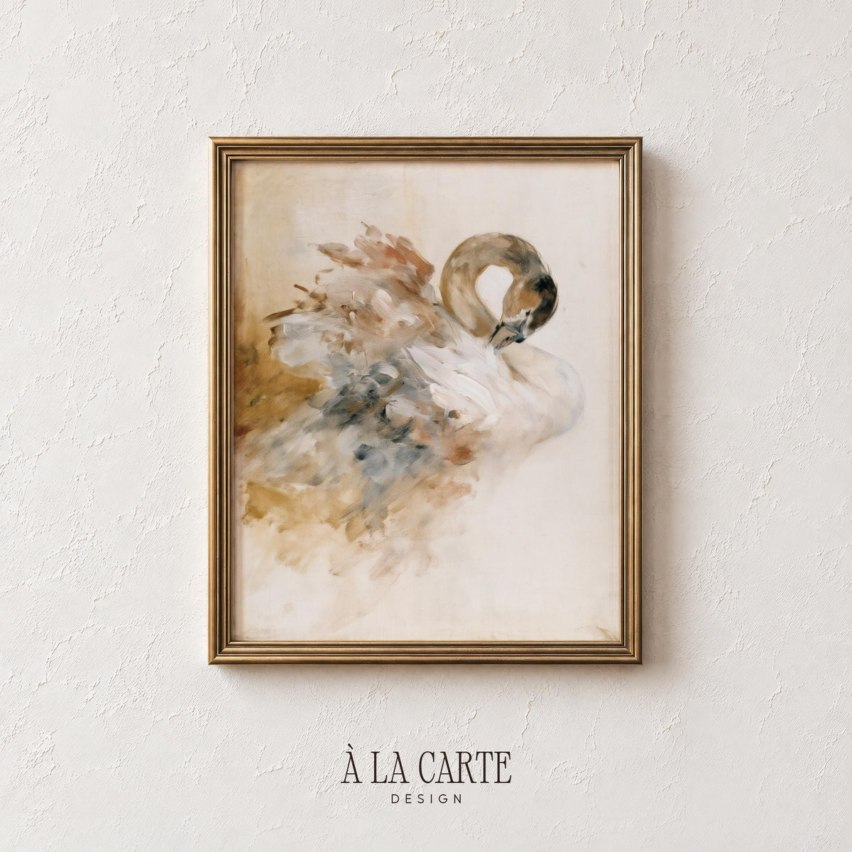 Contemplative swan digital artwork — gallery wall print with vintage watercolor feel