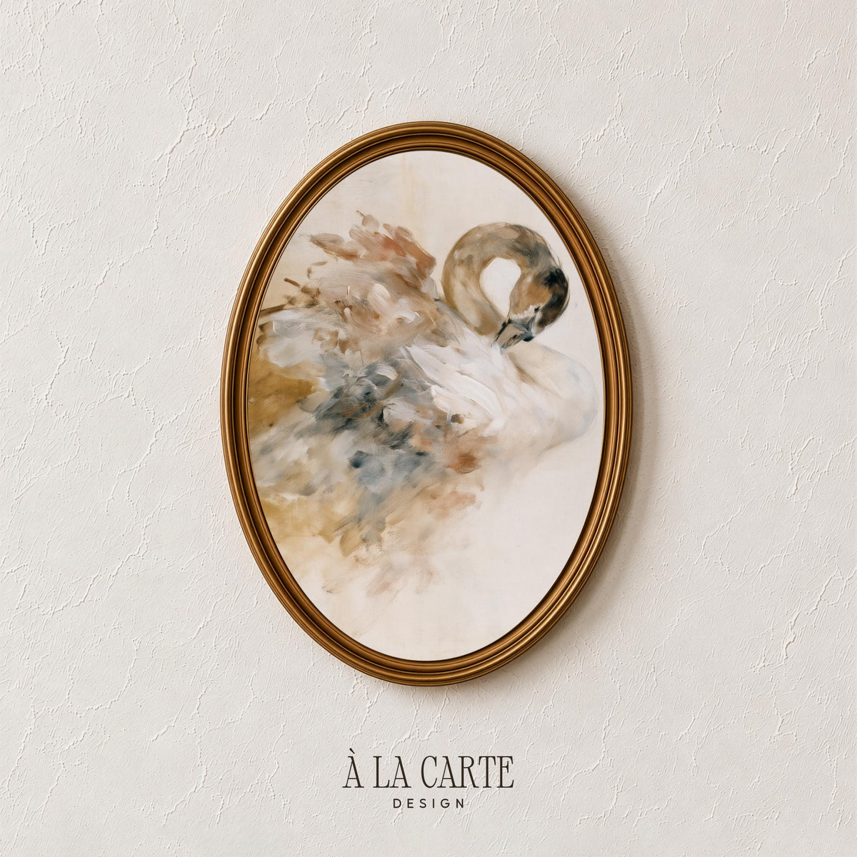 Vintage-style swan picture for living room — moody abstract art featuring warm earthy pigments