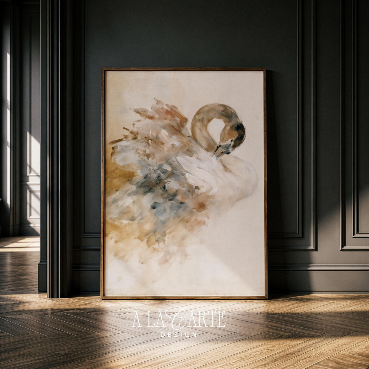 Ethereal waterfowl wall art printable — loose watercolor technique in soft neutral colors