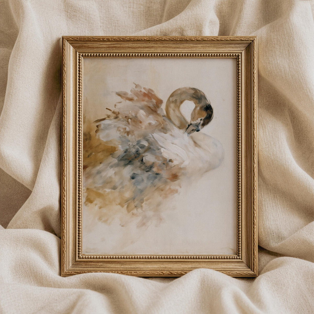 Graceful bird portrait wall art with soft brushwork — cottagecore elegance in neutral tones