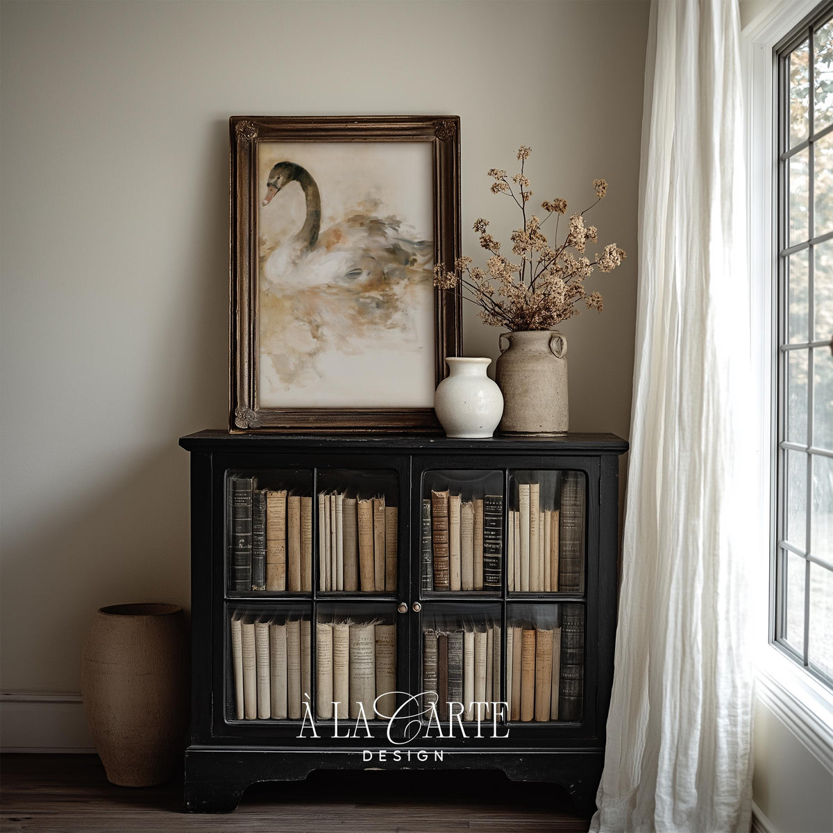 Swan lake inspired digital download print with soft painterly aesthetic and neutral palette