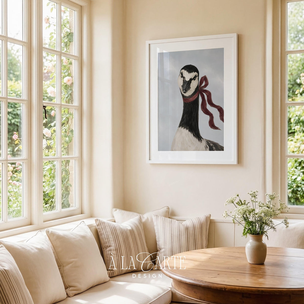 Cottage core bird artwork instant download — close-up goose portrait with muted palette and vintage painted charm