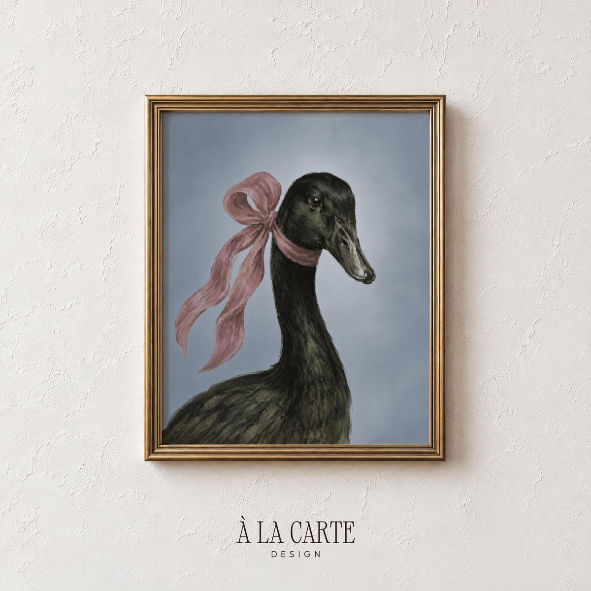 Black bird digital wall art printable — sophisticated duck composition with ribbon detail and timeless farmhouse appeal