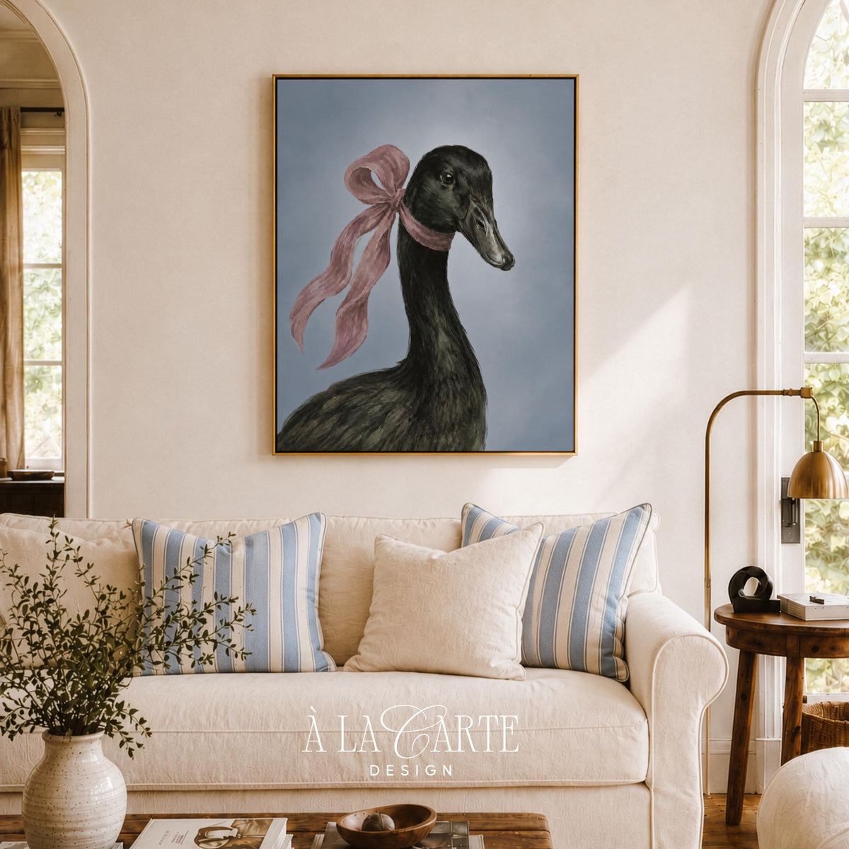 Poultry wall picture for dining room — beautiful duck portrait with soft texturing and feminine aesthetic
