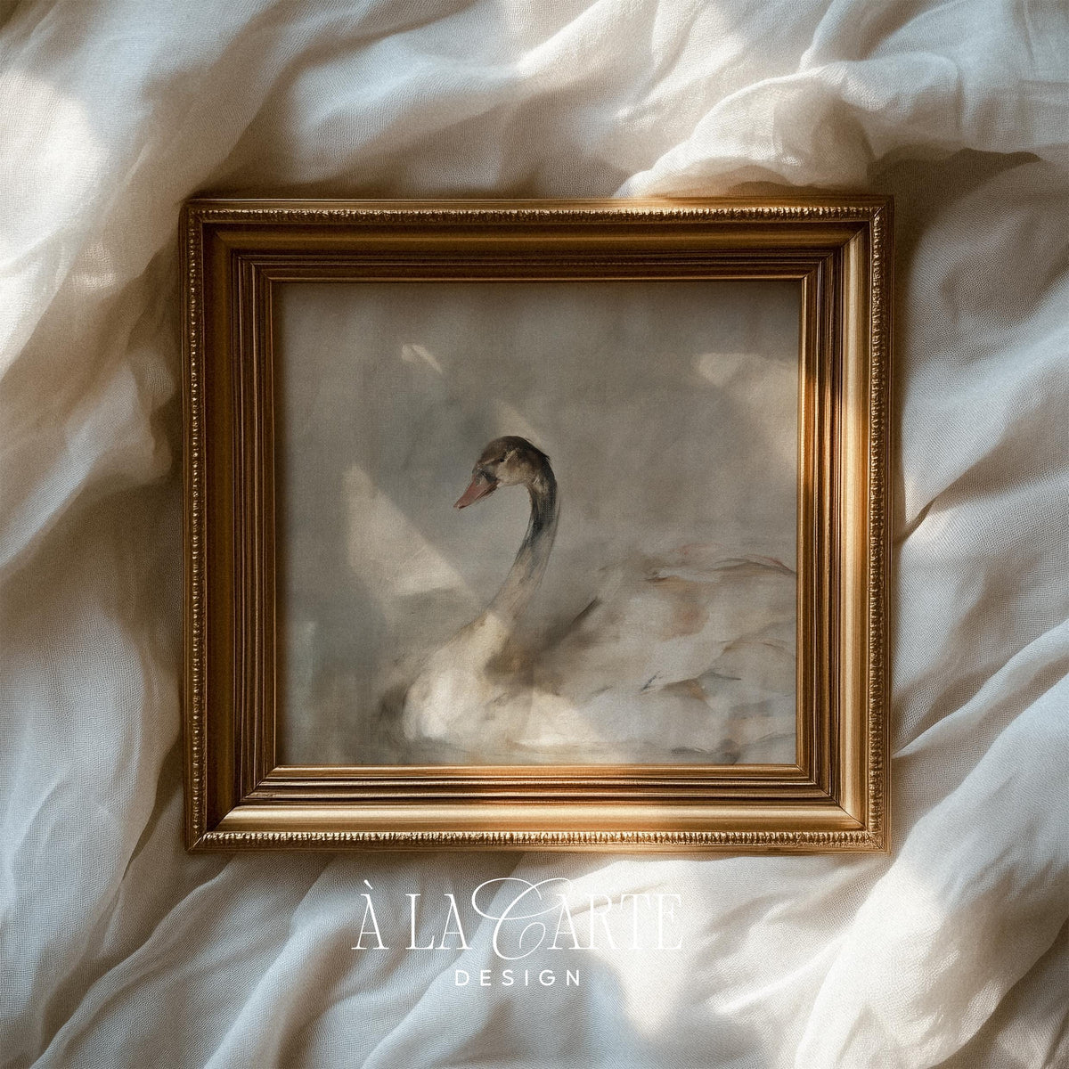 Moody bird digital painting for entryway — graceful profile with hazy water effects and calm aesthetic
