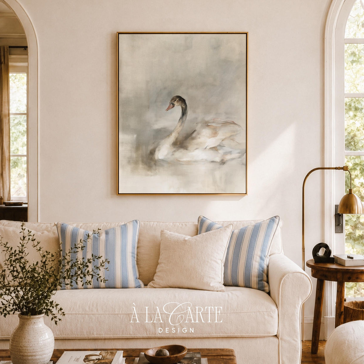 Cottagecore bird artwork for gallery wall — serene floating composition with vintage elegance