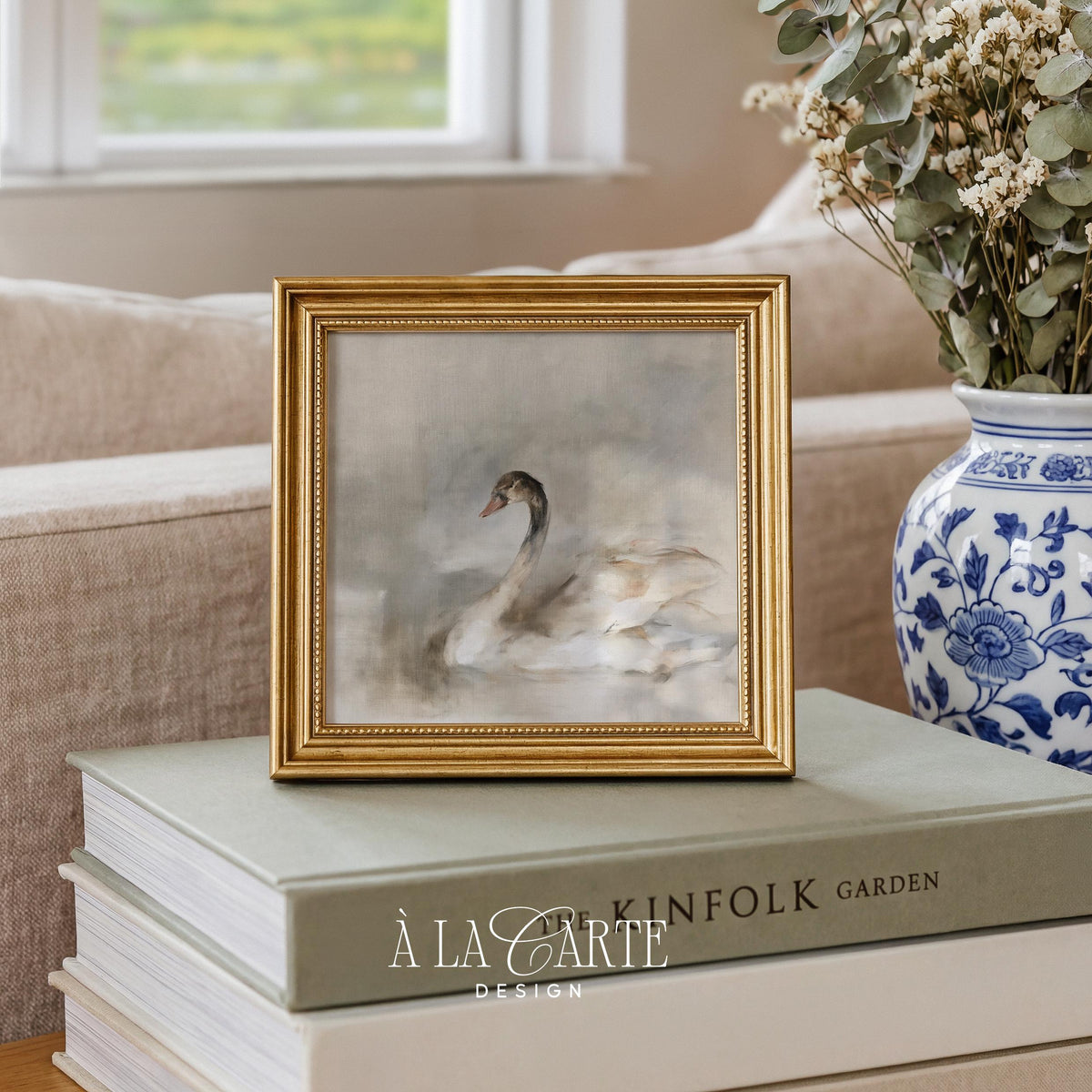 Elegant bird artwork instant download — dreamy watercolor-style image with gentle reflections