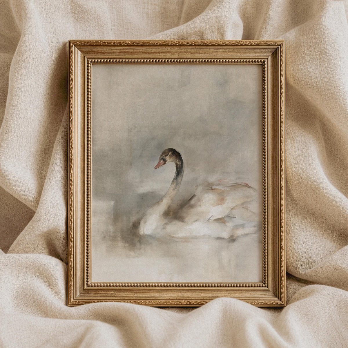 Tranquil swan profile artwork instant download — painterly soft brushed effect with refined neutral vibes