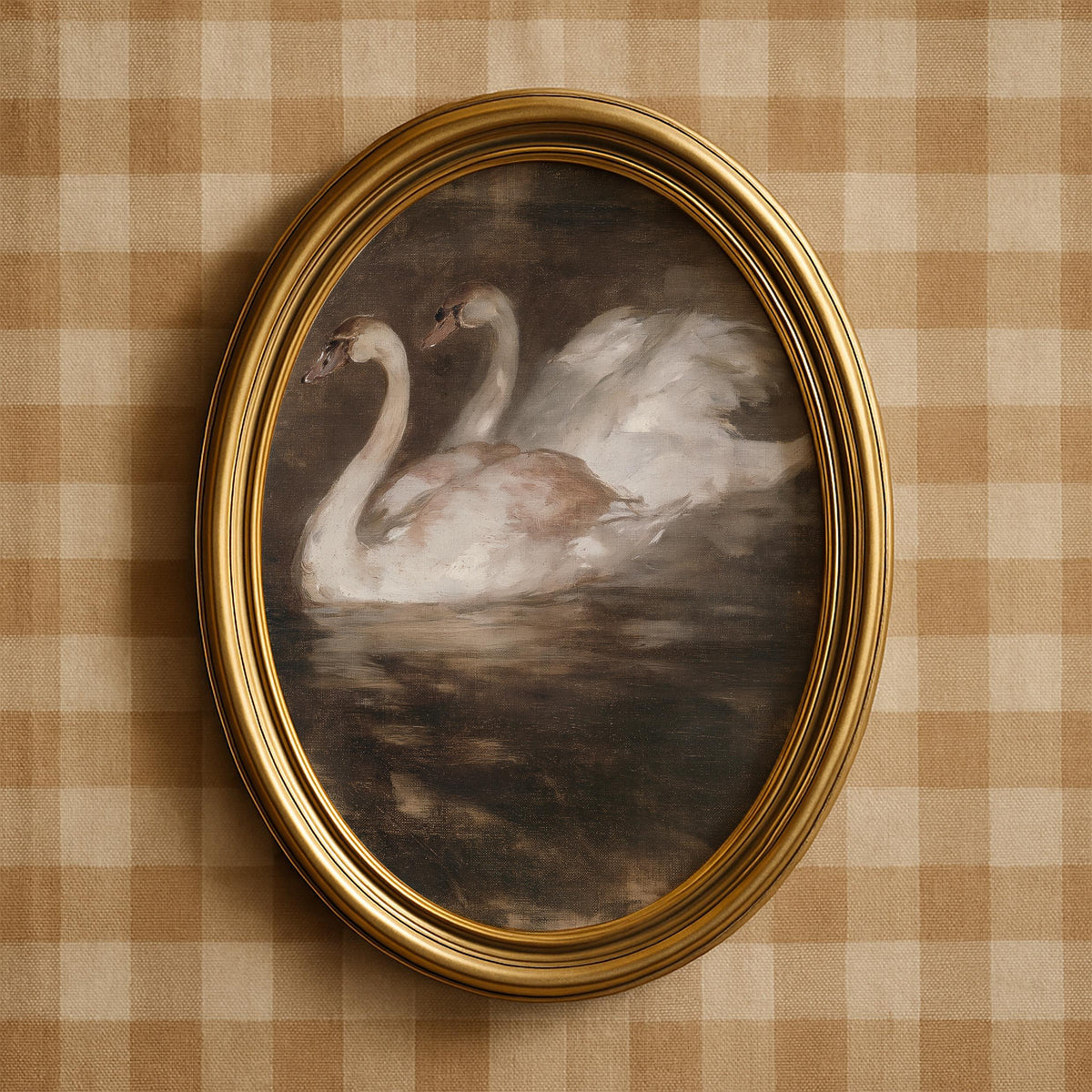 Swan lake wall art instant download — dark romantic theme with antique cream and chocolate brown hues