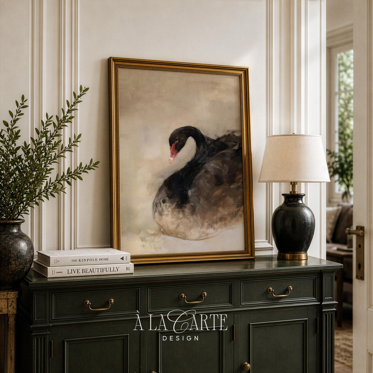 Black Moody Swan Wall Art, Abstract Bird Print, Contemporary Swan Printable, Dark Cottagecore Decor, I Modern Birds Art V171
