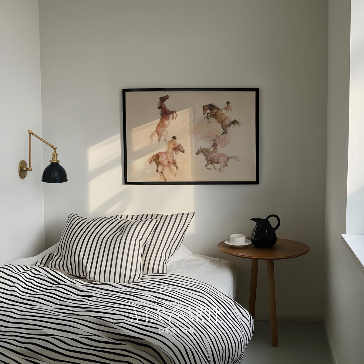 Four-scene ranch painting wall art for above bed — loose brushwork western aesthetic with muted neutral colors