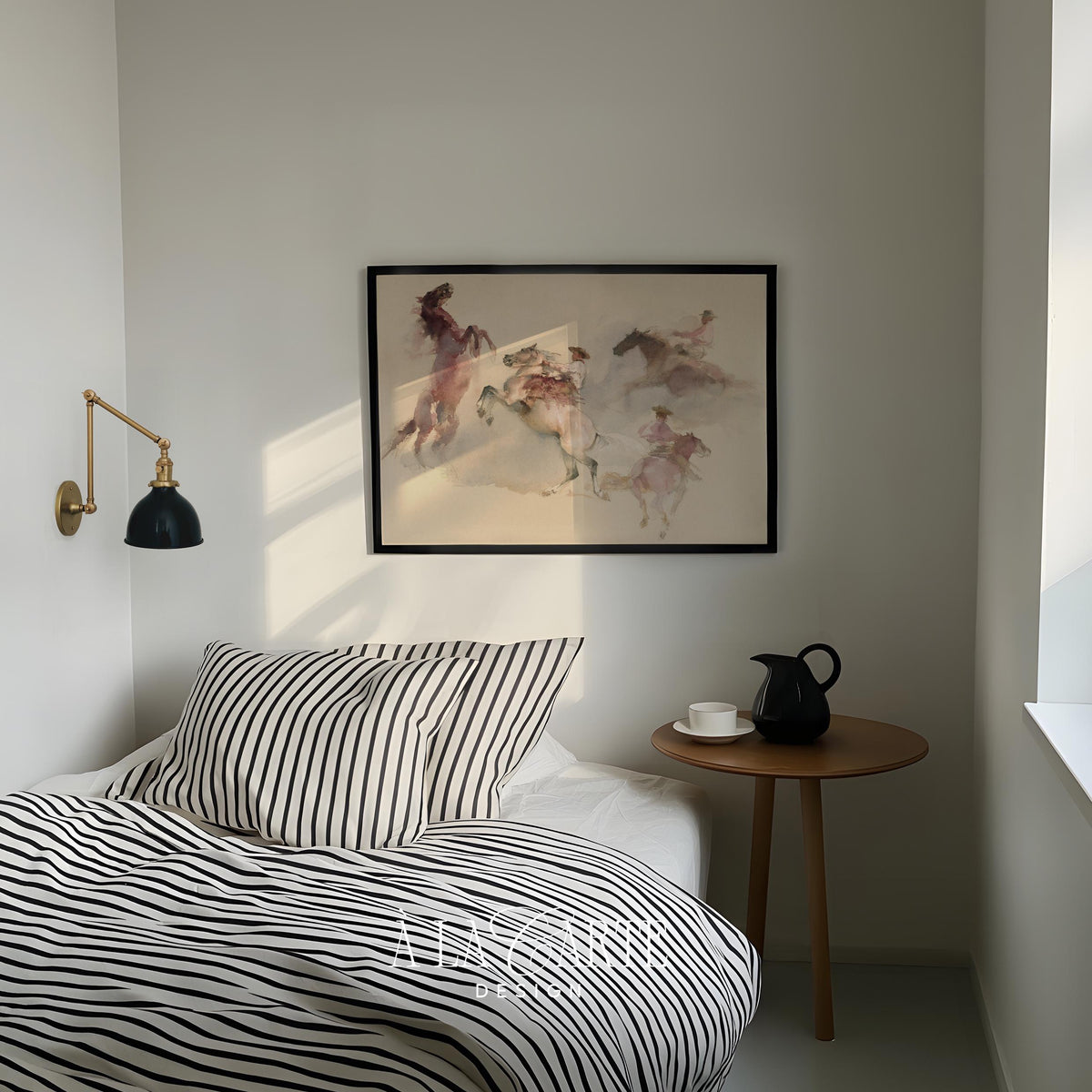 Multiple galloping steeds with cowboys picture for office — vintage-inspired composition with faded layers and ethereal atmospheric quality