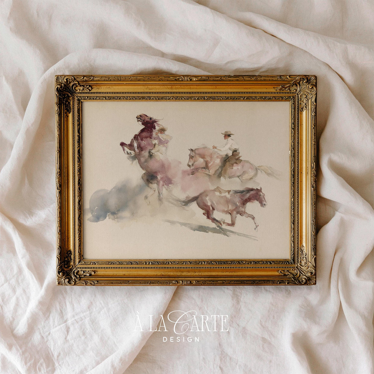 Galloping horse ranch artwork instant download — farmhouse western with minimal linework and gentle color palette