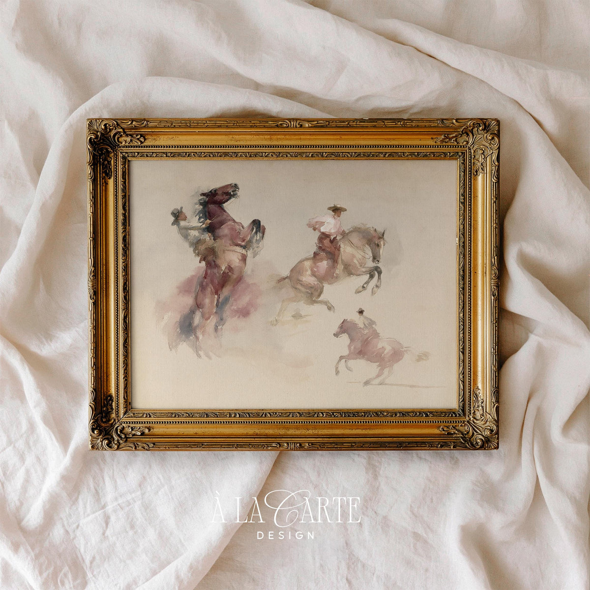 Gallop motion art piece for above bed — rustic watercolor featuring soft brushstrokes and open landscape