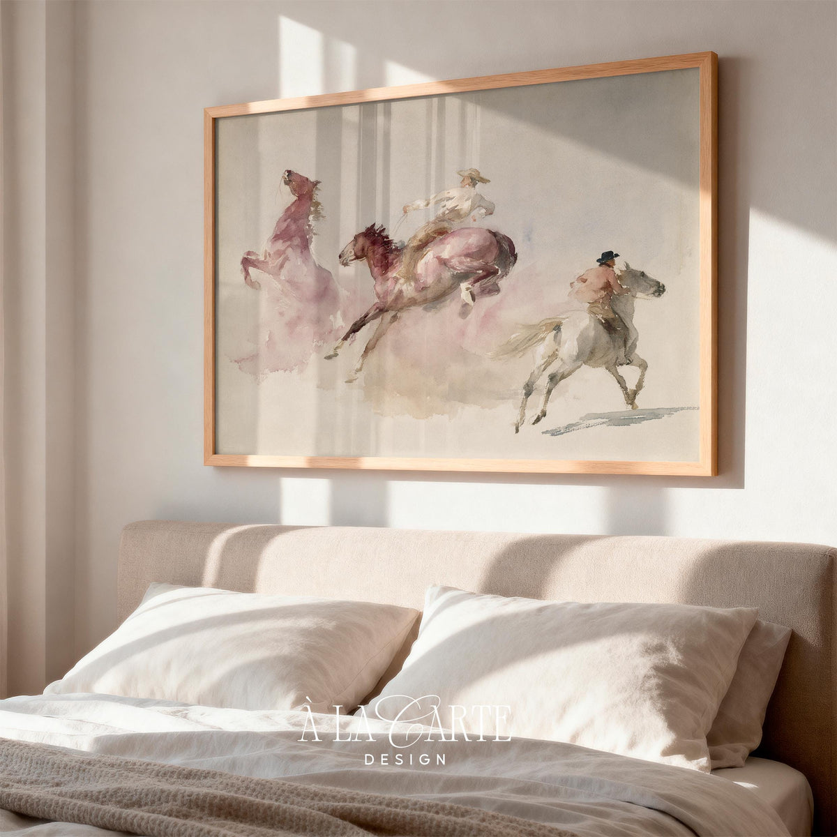 Vintage western riders instant download print — soft pink and cream tones with artistic brushwork