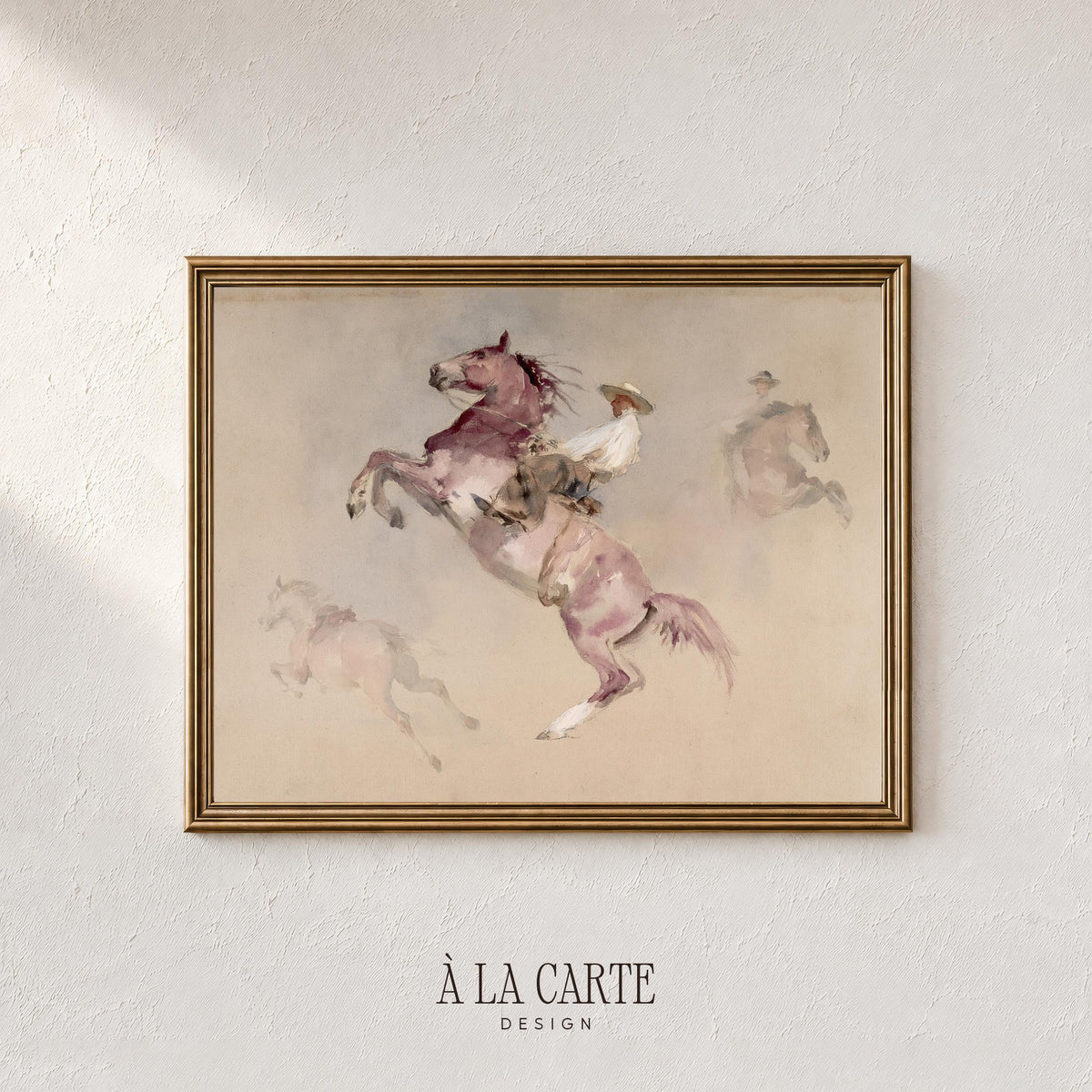 Wild horse rider instant download print for gallery wall — rustic watercolor aesthetic with delicate color gradients and nostalgic western vibe
