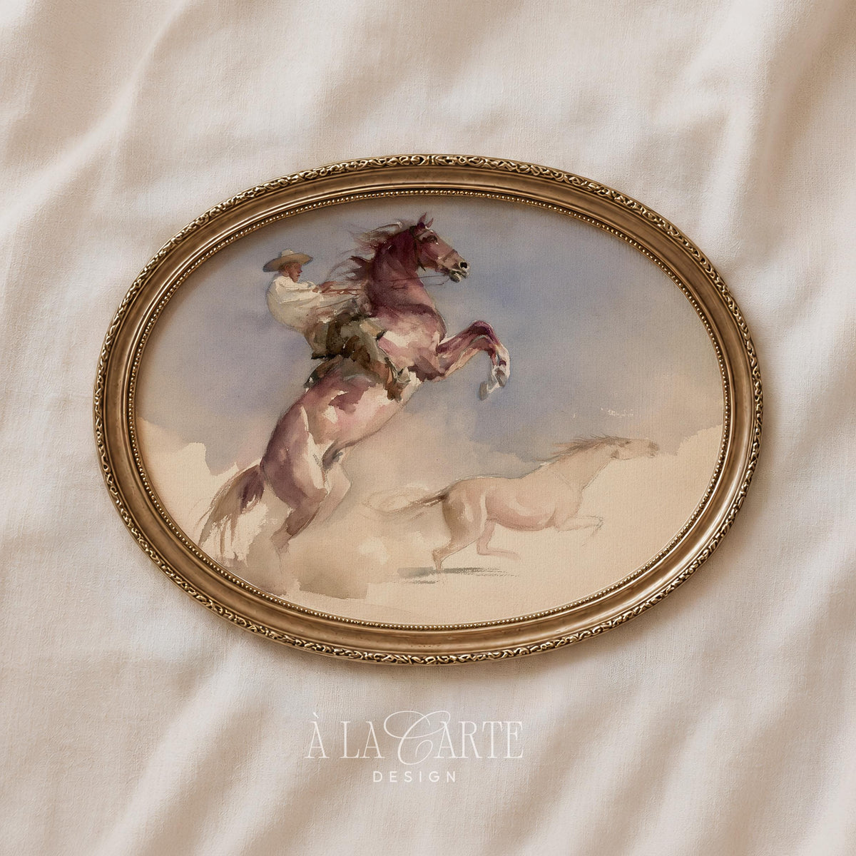 Cowboy portrait printable wall art for bedroom — energetic watercolor with loose brushwork and rustic charm