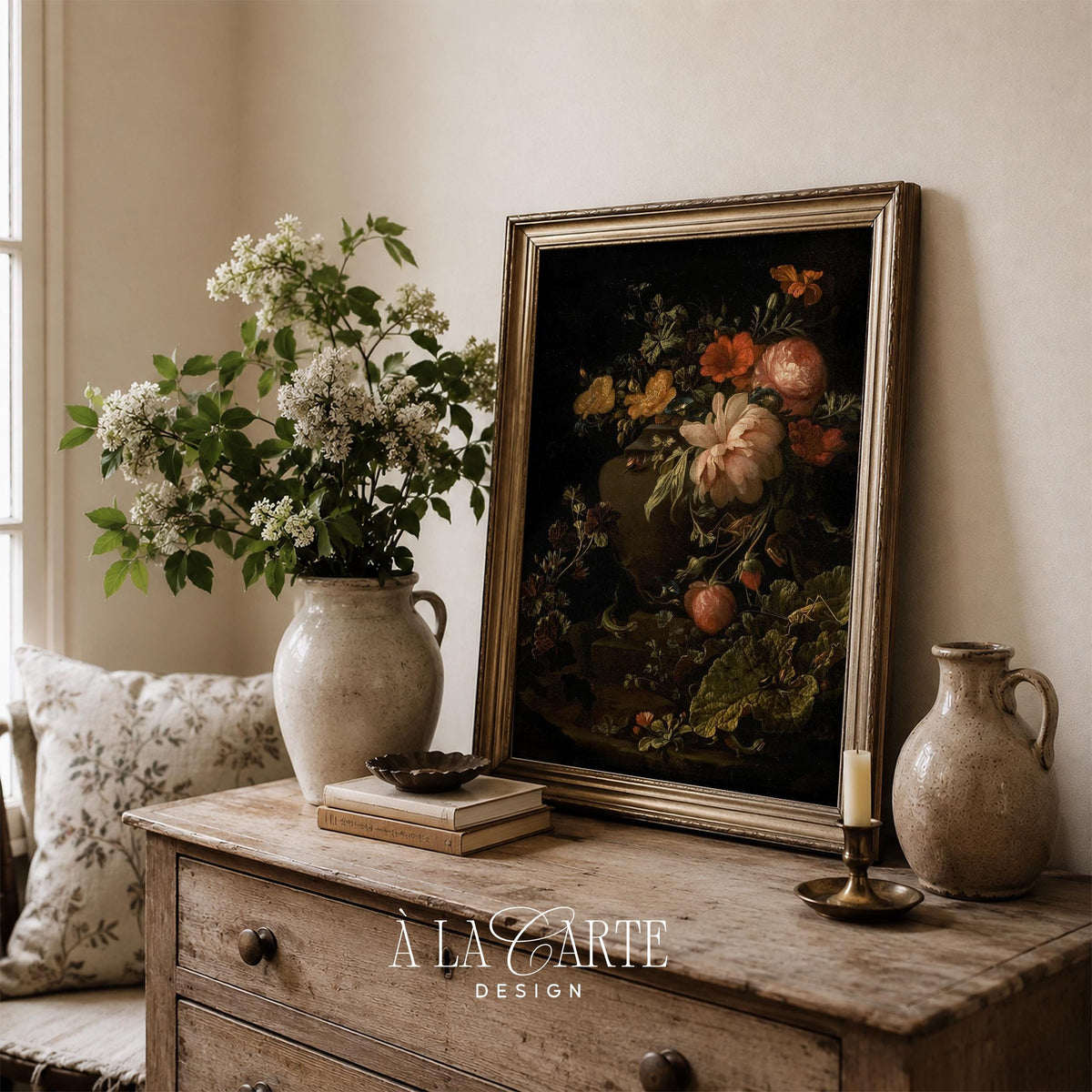 Moody Floral Still Life, Dark Flower Painting, Cottagecore Botanical Wall Art, Dark Aesthetic Printable V19