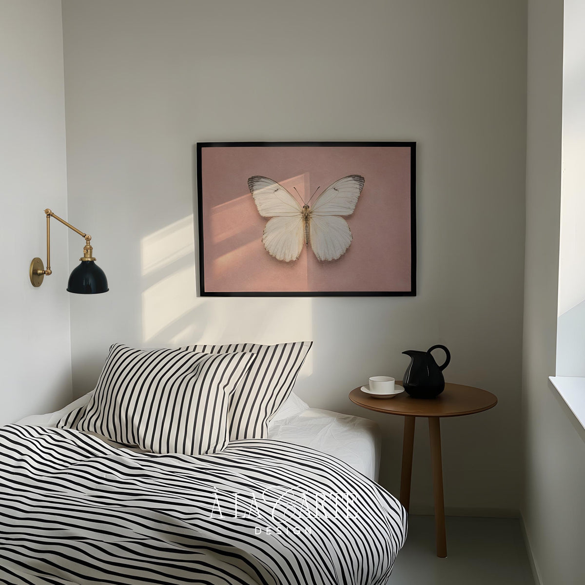 Fine-detail butterfly artwork for gallery wall — cottagecore specimen portrait in romantic style
