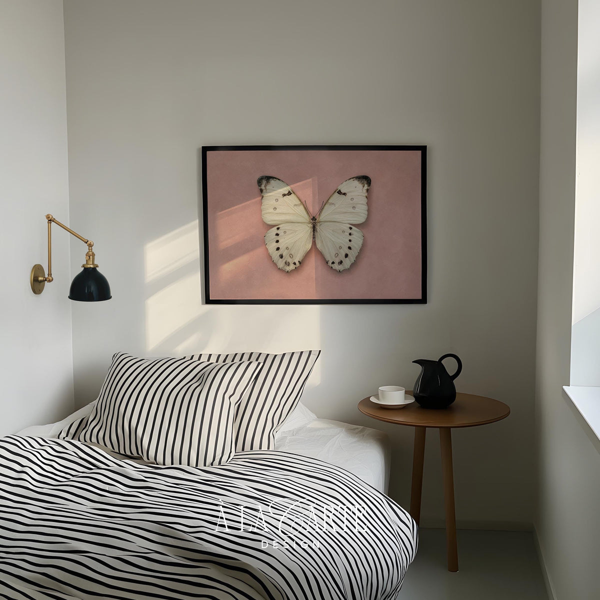 Cottagecore butterfly digital download — romantic specimen illustration on dusty pink vintage paper texture