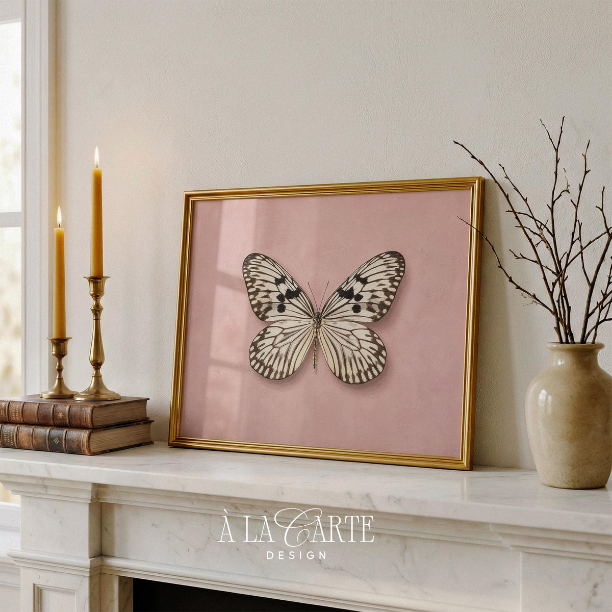 Botanical butterfly instant download wall art for children — soft muted palette with charming cottage vibes