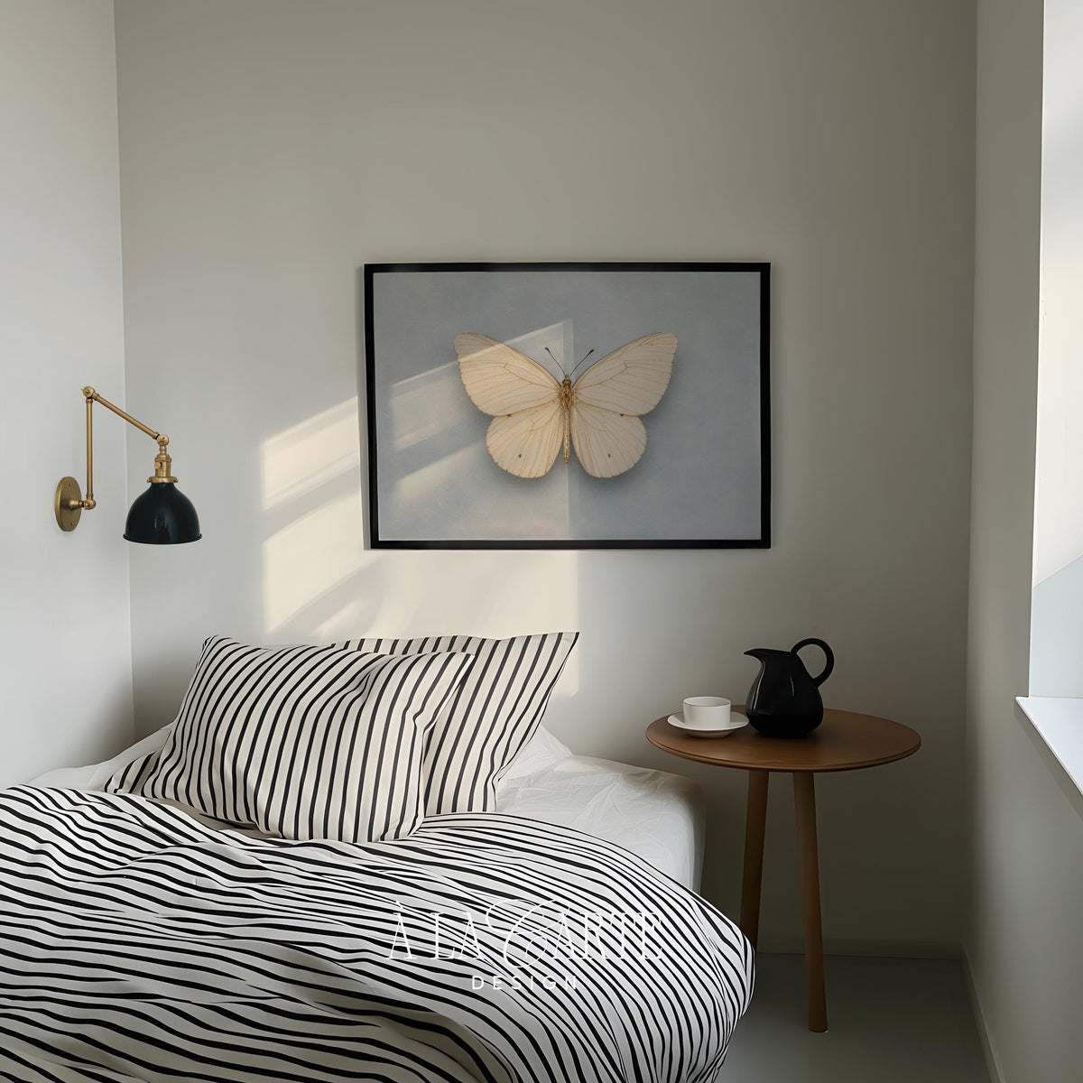 Naturalist butterfly artwork for entryway — nostalgic preservation-style drawing with understated elegance