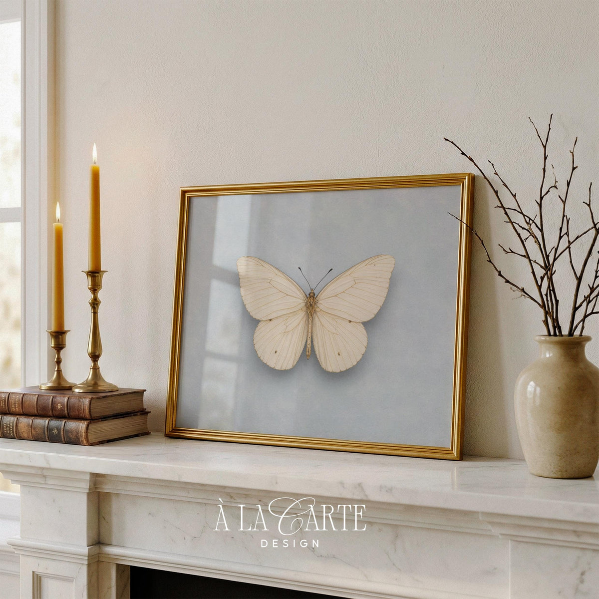 Ivory-winged insect wall poster for nursery — gentle countryside aesthetic with subtle textured finish
