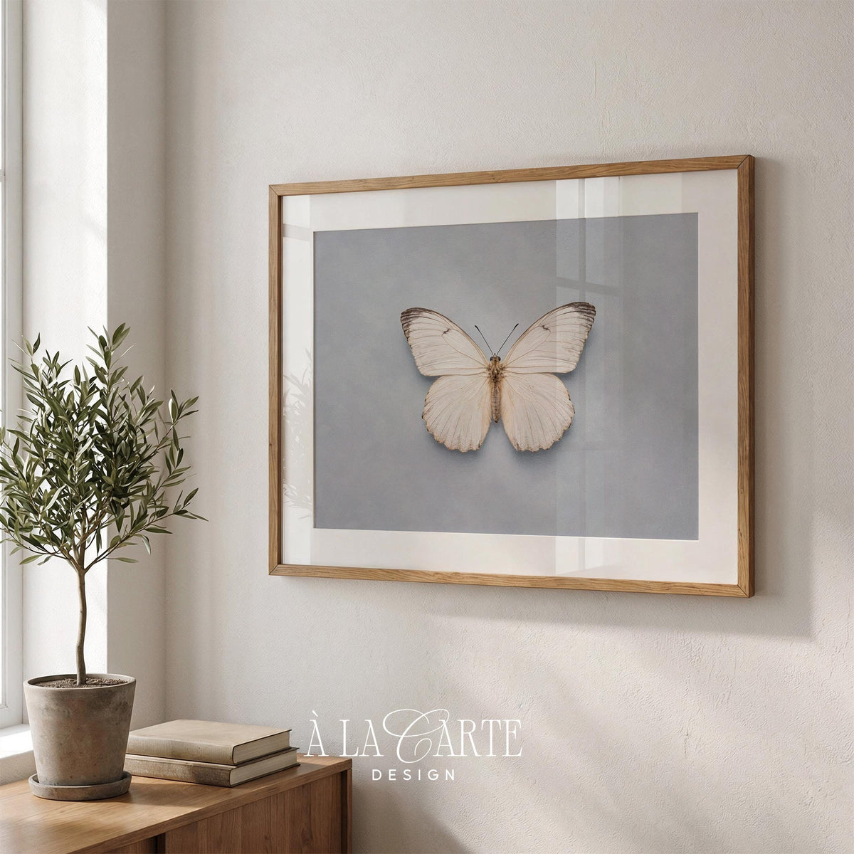 Delicate butterfly wall art instant download — cottagecore aesthetic on soft muted backdrop