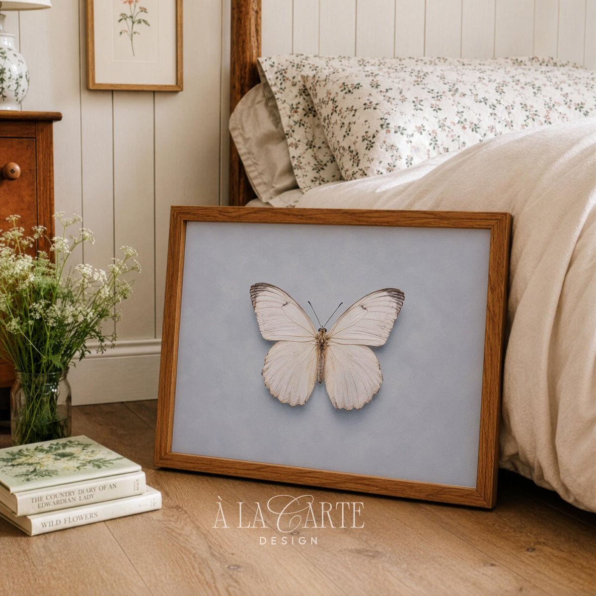 Butterfly nature wall picture for living room — gentle illustration with aged aesthetic appeal