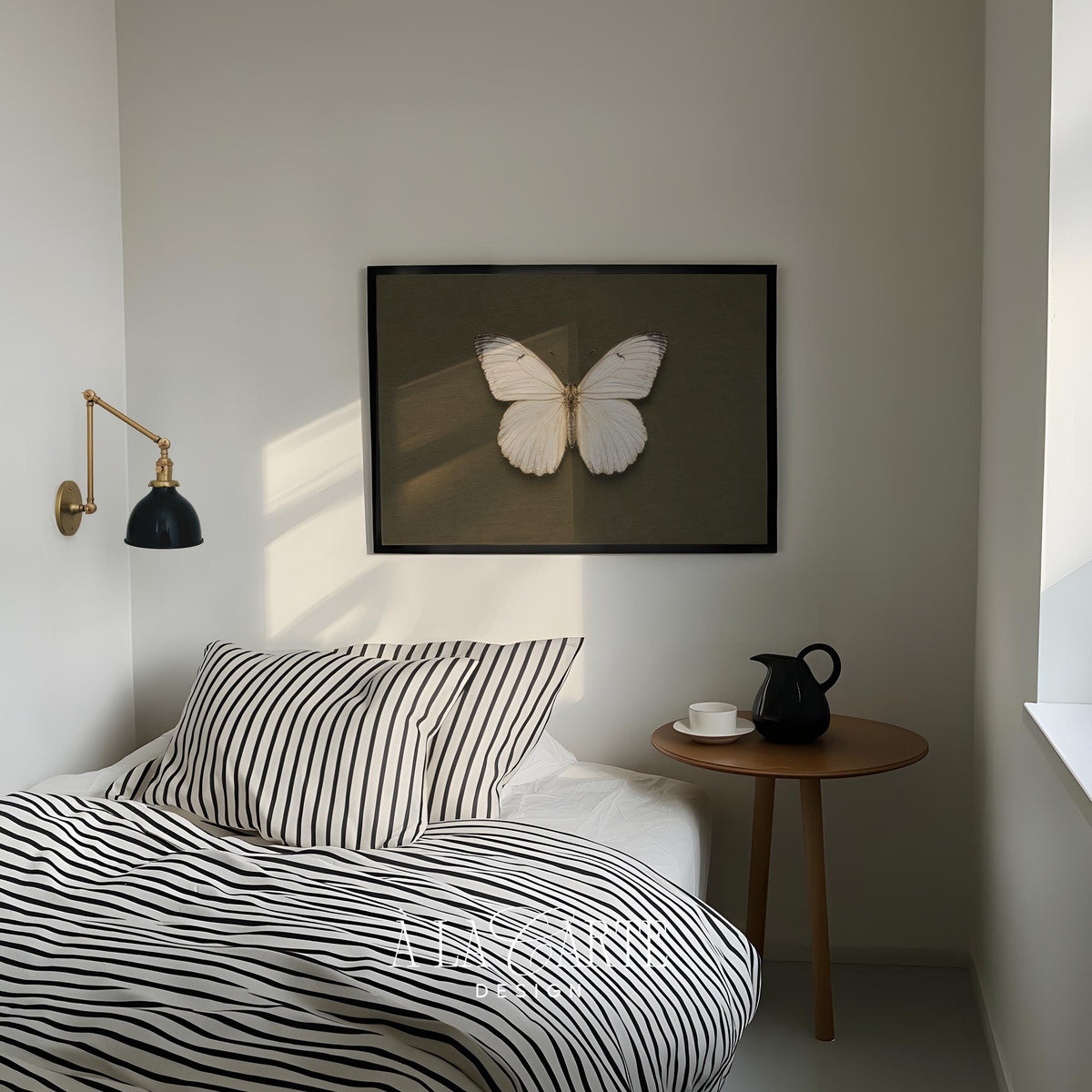 Butterfly digital print for dining room — cottagecore wall decor featuring soft cream wings against forest backdrop