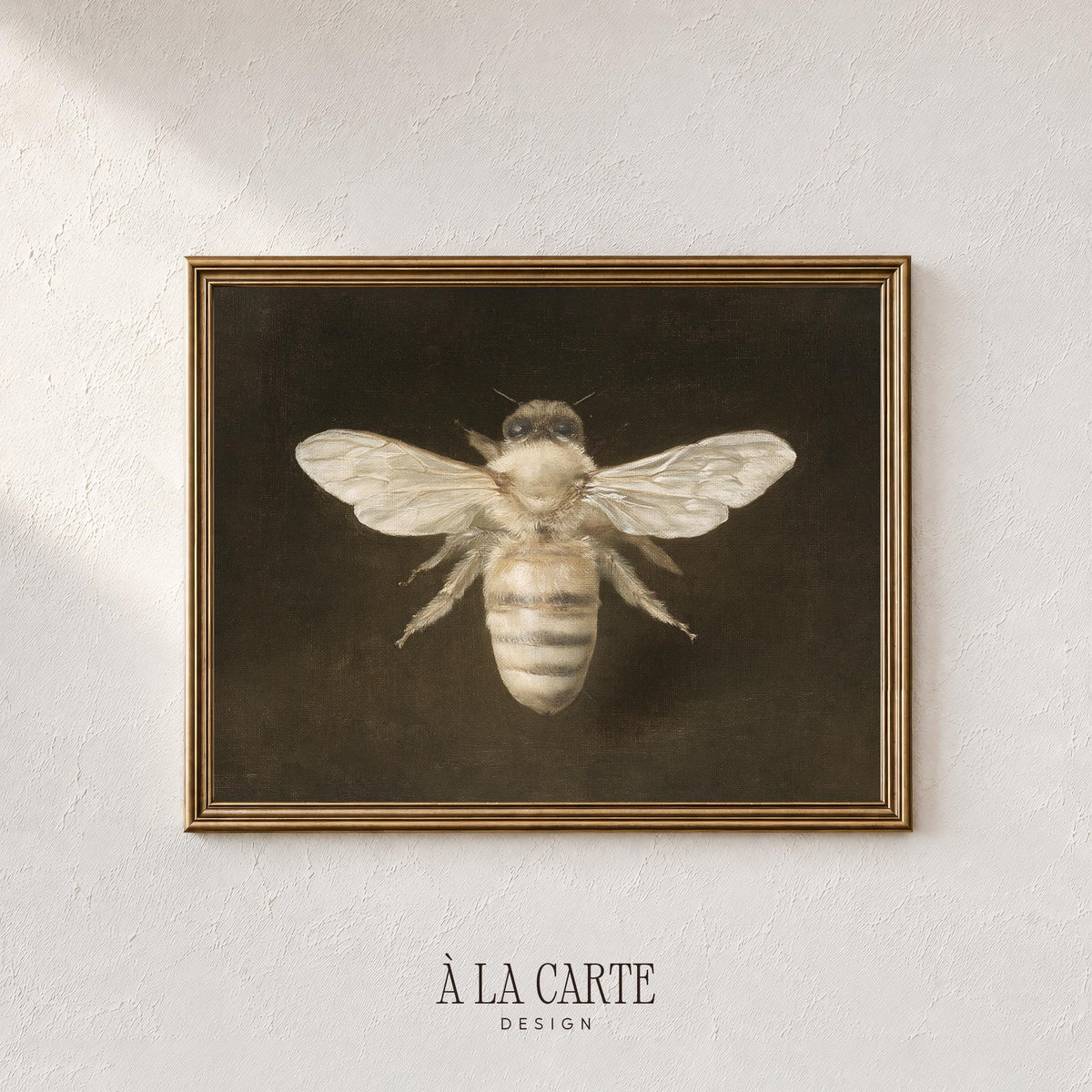 Bee wings spread poster art for gallery wall — vintage specimen study in muted earth tones