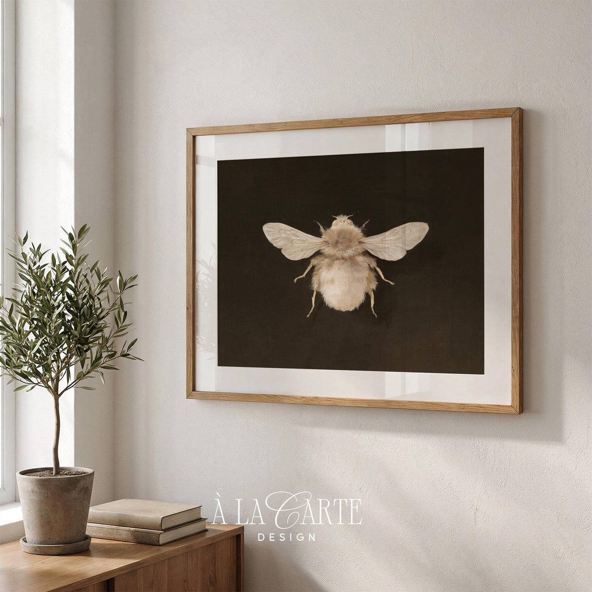 Detailed wing study wall art printable for den — cream and charcoal vintage entomology design