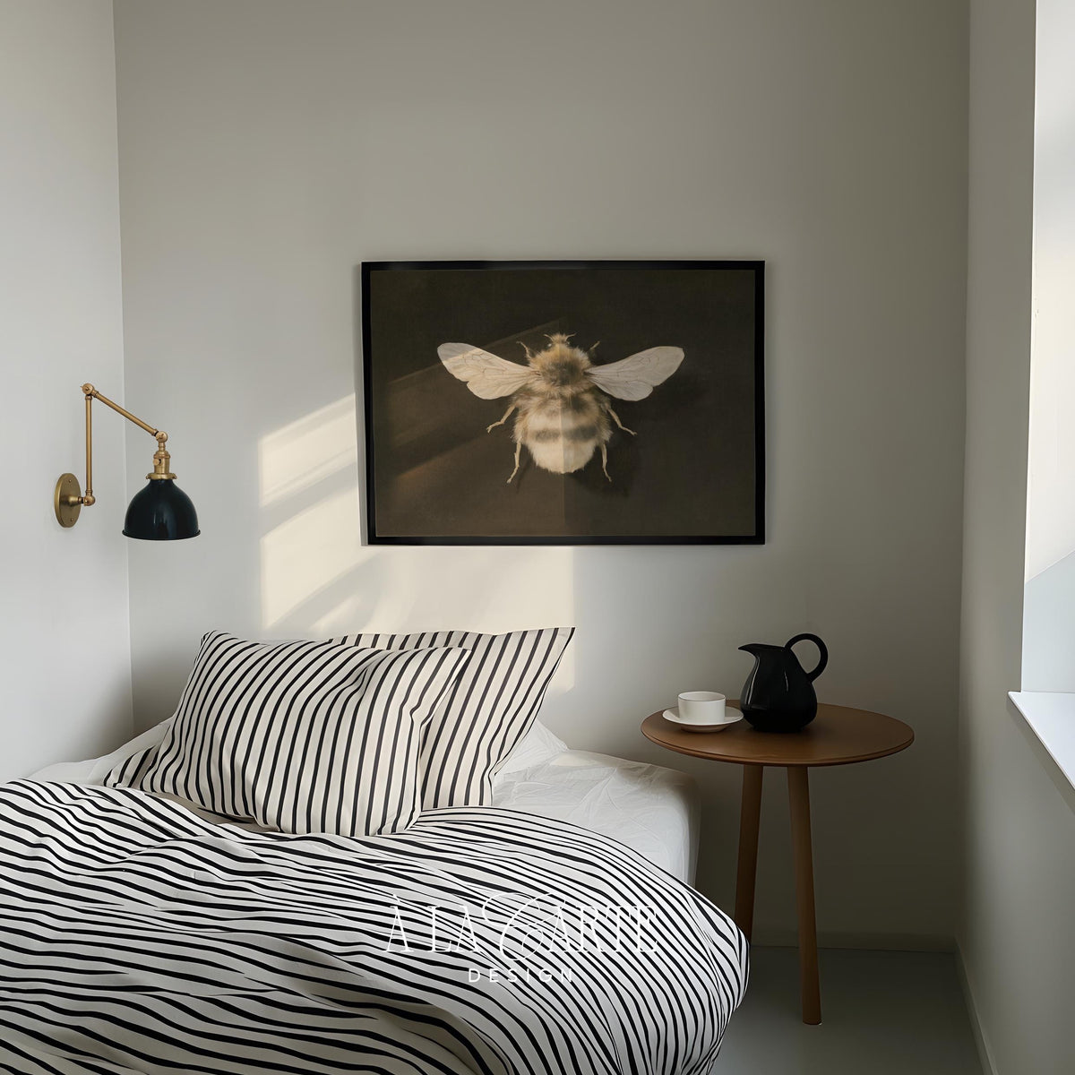 Classic naturalist bee wall print — antique-style illustration with soft brushwork and museum-quality dark moody ambiance