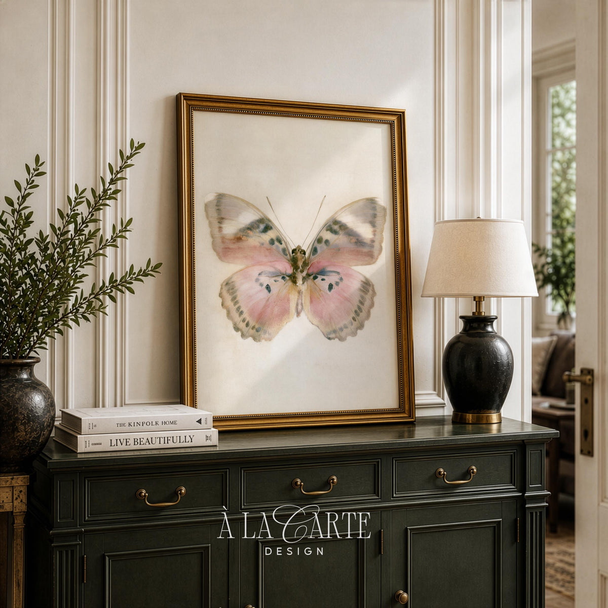 Cottagecore winged insect artwork instant download — muted colors with refined naturalist elegance