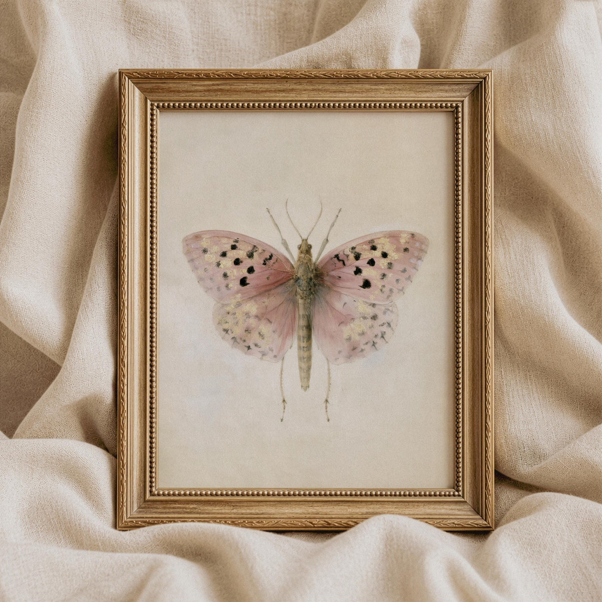 Cottagecore winged creature print for home decor — muted palette with antique-quality painterly finish